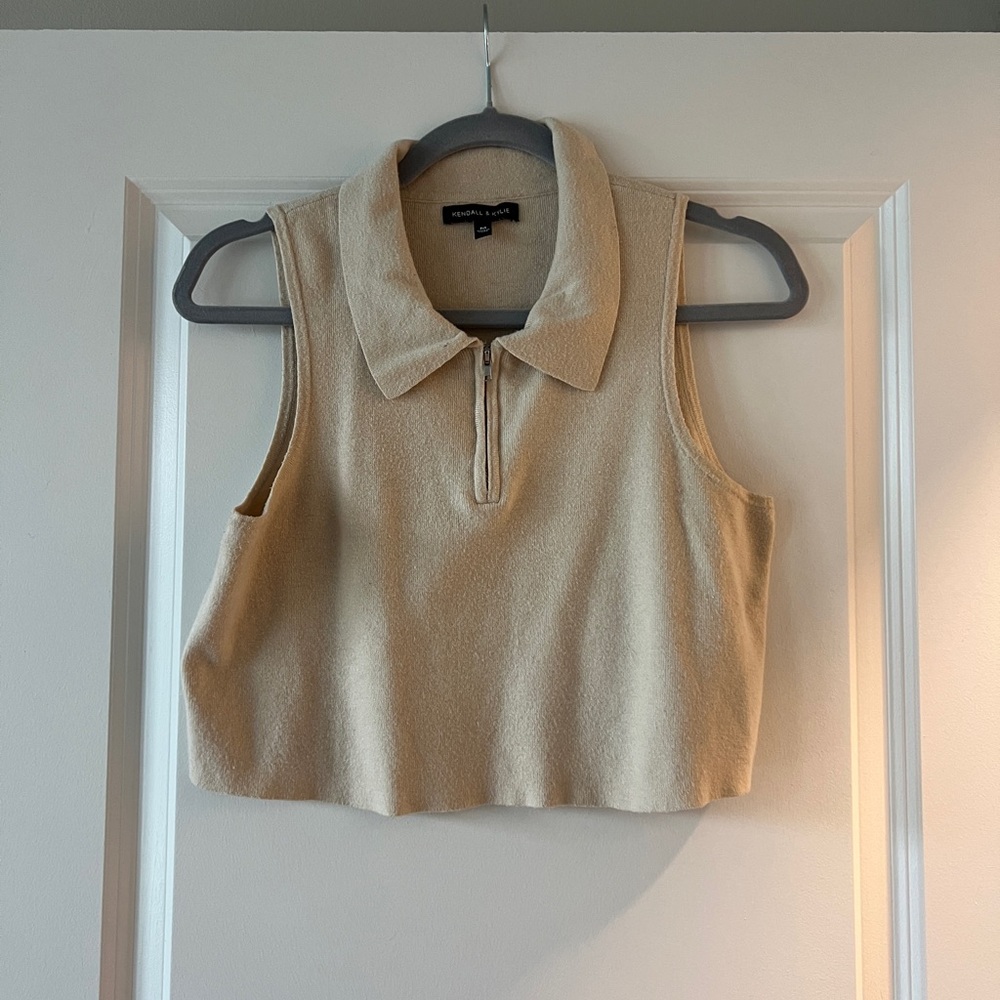 PacSun Beige Sleeveless Collared Top